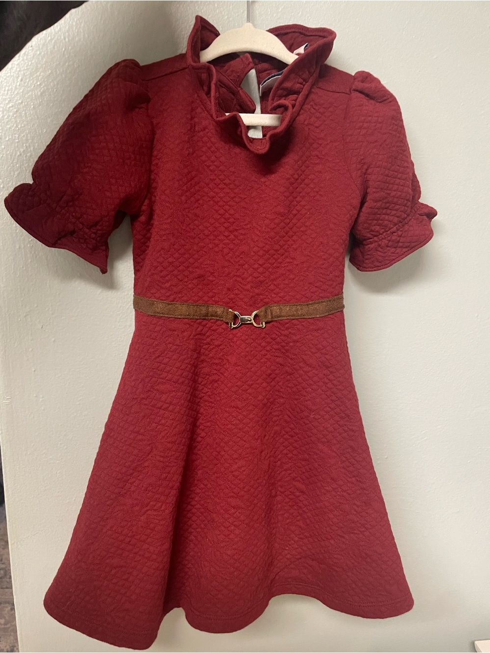 Janie and Jack Burgundy Textured Dress with Ruffle Collar